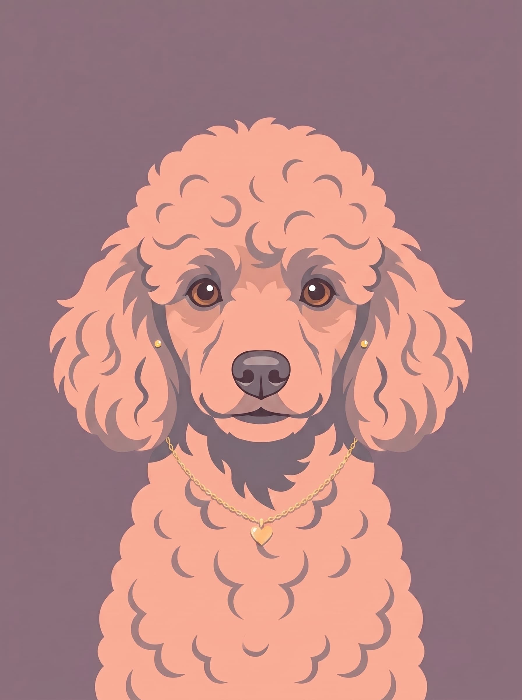 Illustrated peach-colored poodle wearing a heart necklace