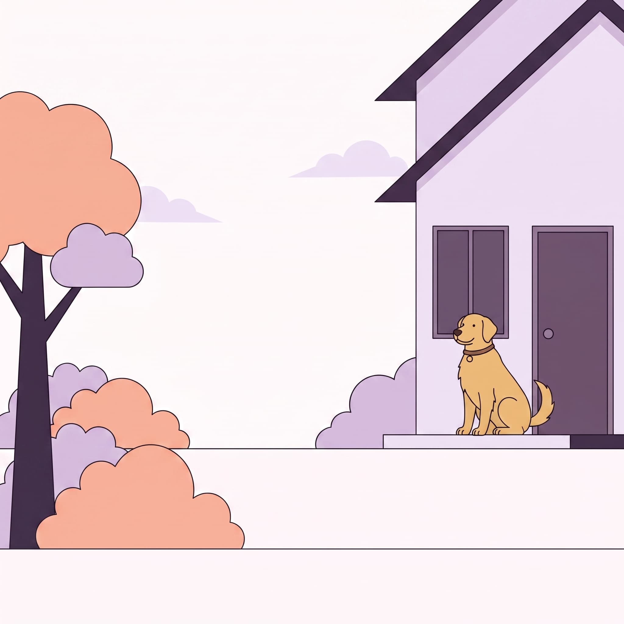 Illustration of a dog outside a home