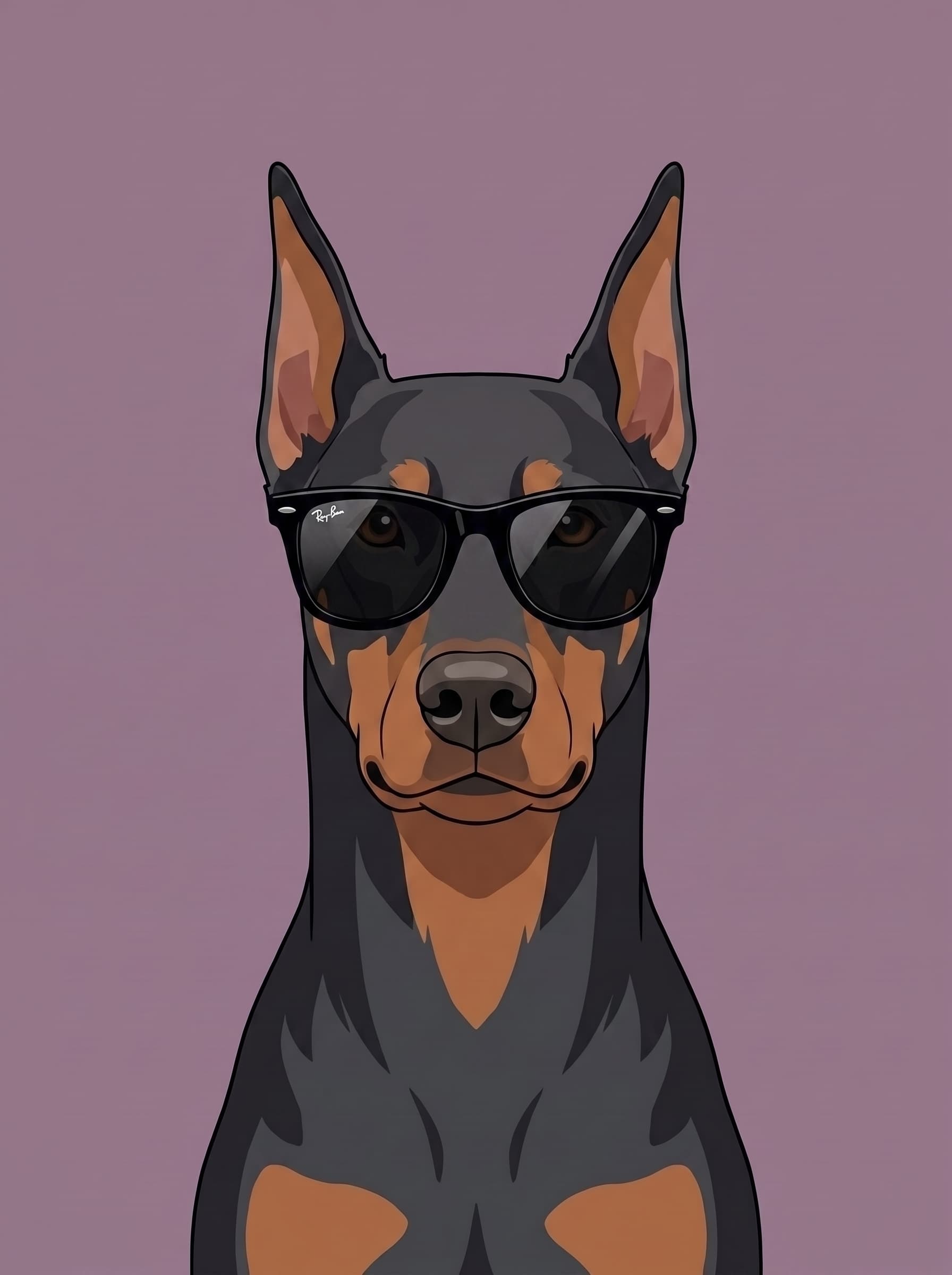 An illustrated Doberman wearing dark glasses